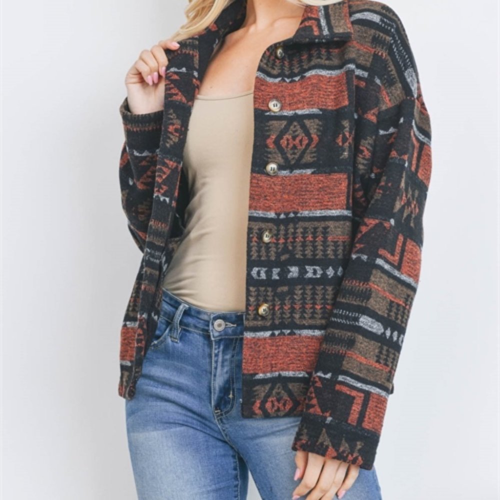 Aztec Tribal Print Button Down Jacket - image 1